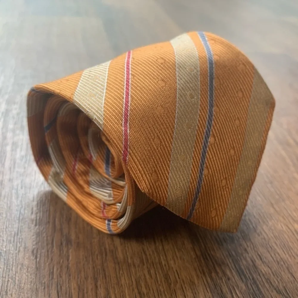 Brioni Orange Striped Silk Tie
